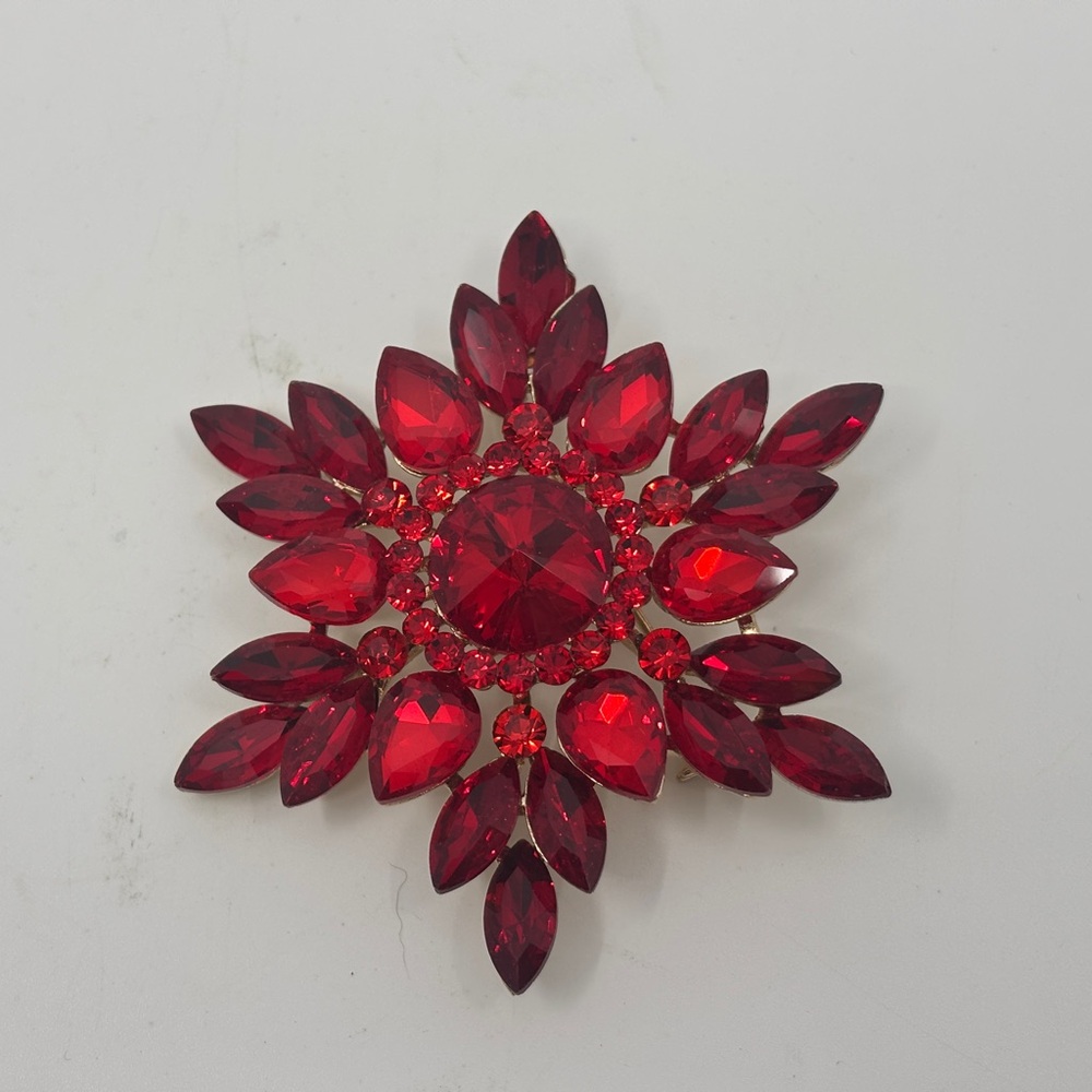 Elegant Red Floral Gem Brooch